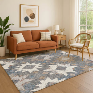 HomeRoots 5' X 8' Gray Brown Ivory Southwestern Washable Area Rug – Durable, Stain-Resistant, UV Protected! 706651