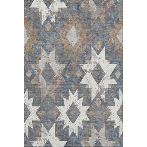 HomeRoots 5' X 8' Gray Brown Ivory Southwestern Washable Area Rug – Durable, Stain-Resistant, UV Protected! 706651