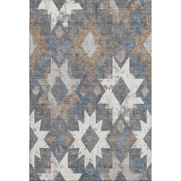 HomeRoots 5' X 8' Gray Brown Ivory Southwestern Washable Area Rug – Durable, Stain-Resistant, UV Protected! 706651