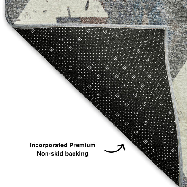 HomeRoots 5' X 8' Gray Brown Ivory Southwestern Washable Area Rug – Durable, Stain-Resistant, UV Protected! 706651
