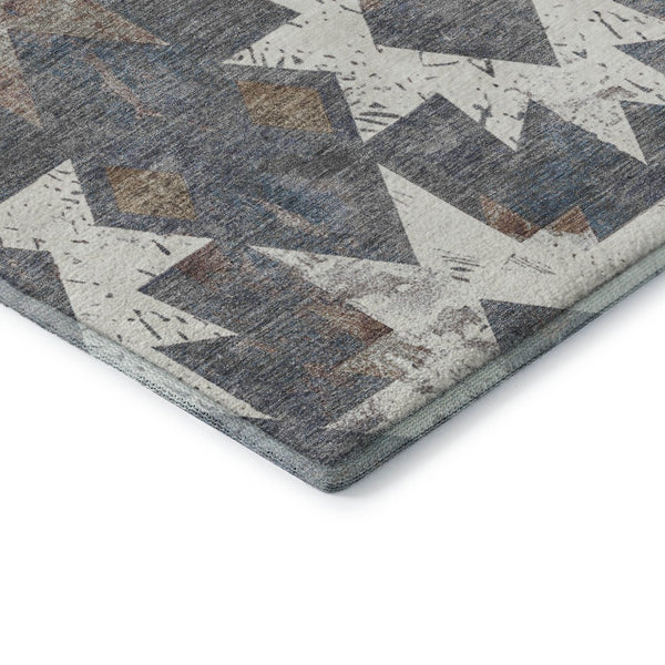 HomeRoots 5' X 8' Gray Brown Ivory Southwestern Washable Area Rug – Durable, Stain-Resistant, UV Protected! 706651