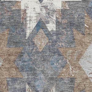 HomeRoots 5' X 8' Gray Brown Ivory Southwestern Washable Area Rug – Durable, Stain-Resistant, UV Protected! 706651