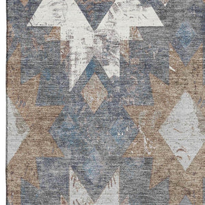 HomeRoots 5' X 8' Gray Brown Ivory Southwestern Washable Area Rug – Durable, Stain-Resistant, UV Protected! 706651