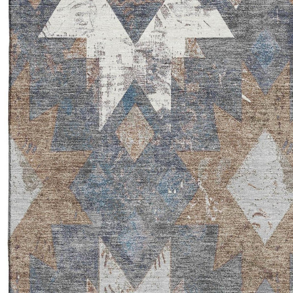 HomeRoots 5' X 8' Gray Brown Ivory Southwestern Washable Area Rug – Durable, Stain-Resistant, UV Protected! 706651