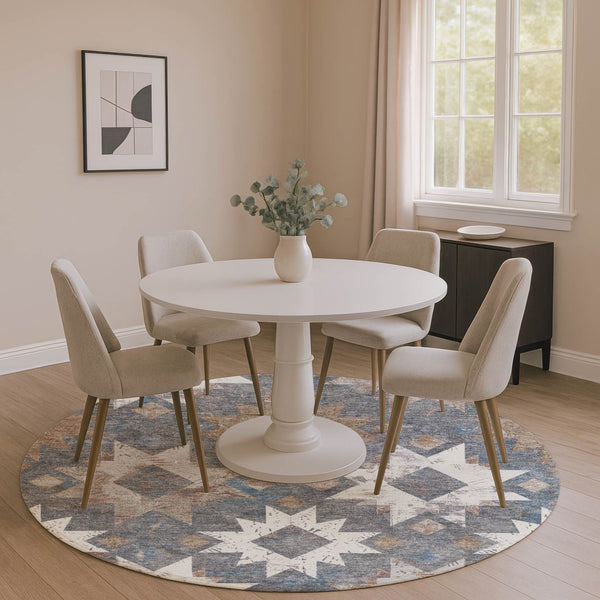 HomeRoots 8' Gray Brown and Ivory Southwestern Washable Round Rug - Durable, UV Protected, Stain Resistant Design 706652