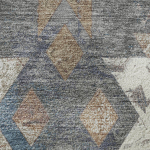 HomeRoots 8' Gray Brown and Ivory Southwestern Washable Round Rug - Durable, UV Protected, Stain Resistant Design 706652