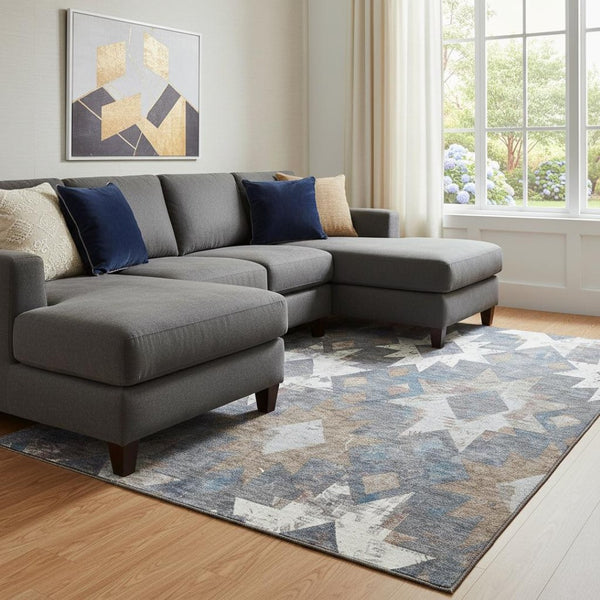HomeRoots 8' X 10' Southwestern Area Rug - Stylish Gray, Brown & Ivory Design with UV Protection & Stain Resistance 706653