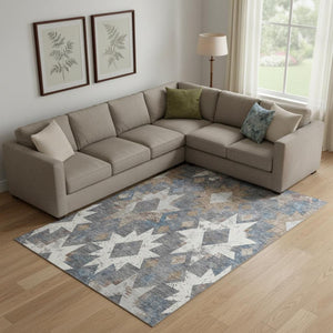 HomeRoots 9' X 12' Southwestern Area Rug in Gray Brown & Ivory - Washable, UV Protected, Non-Slip Design 706654
