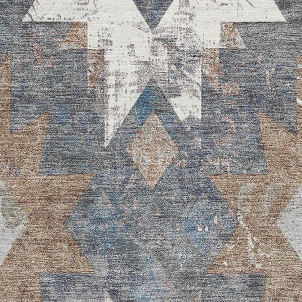 HomeRoots 9' X 12' Southwestern Area Rug in Gray Brown & Ivory - Washable, UV Protected, Non-Slip Design 706654