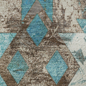 HomeRoots 5' X 8' Stylish Teal Taupe Ivory Southwestern Area Rug - Washable, UV Protected & Non-Slip Design 706657