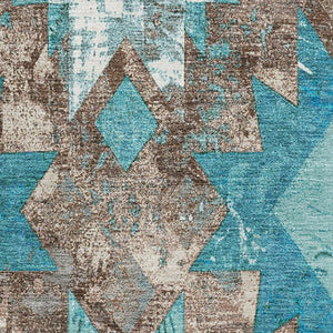 HomeRoots 8' X 10' Southwestern Washable Area Rug in Teal, Taupe & Ivory - Durable, UV-Protected & Stylish! 706659