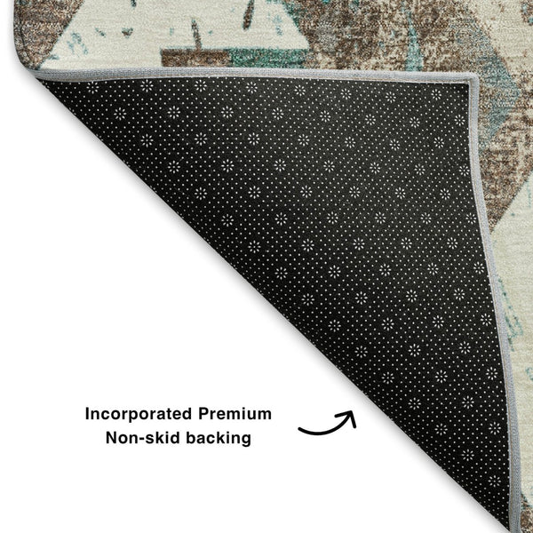 HomeRoots 9' X 12' Southwestern Washable Area Rug in Teal, Taupe & Ivory - UV Protected, Stain Resistant, Durable! 706660