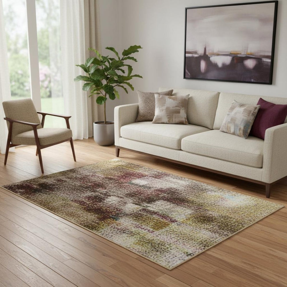 HomeRoots 5' X 8' Blush Gold & Ivory Abstract Washable Area Rug – Stain Resistant, UV Protected, Non-Slip Design 706663