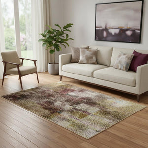 HomeRoots 5' X 8' Blush Gold & Ivory Abstract Washable Area Rug – Stain Resistant, UV Protected, Non-Slip Design 706663