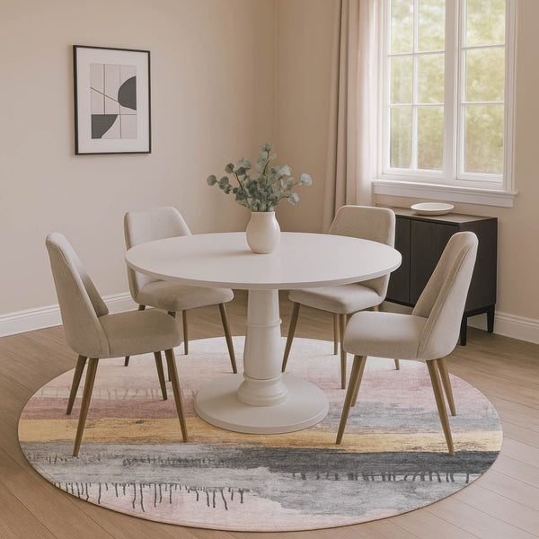 HomeRoots 8' Blush Gold & Ivory Abstract Round Rug - Washable, UV Protected, Stylish & Durable for Homes 706664