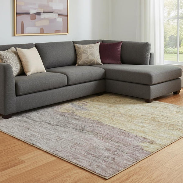 HomeRoots 8' X 10' Stylish Blush Gold & Ivory Abstract Area Rug – Washable, UV Protected, Non-Slip Backing 706665