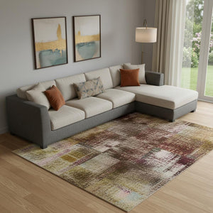 HomeRoots 9' X 12' Blush Gold & Ivory Abstract Area Rug - Washable, UV Protected, Ideal for High-Traffic Homes 706666