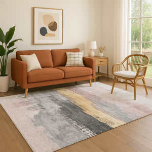 HomeRoots 9' X 12' Blush Gold & Ivory Abstract Area Rug - Washable, UV Protected, Ideal for High-Traffic Homes 706666