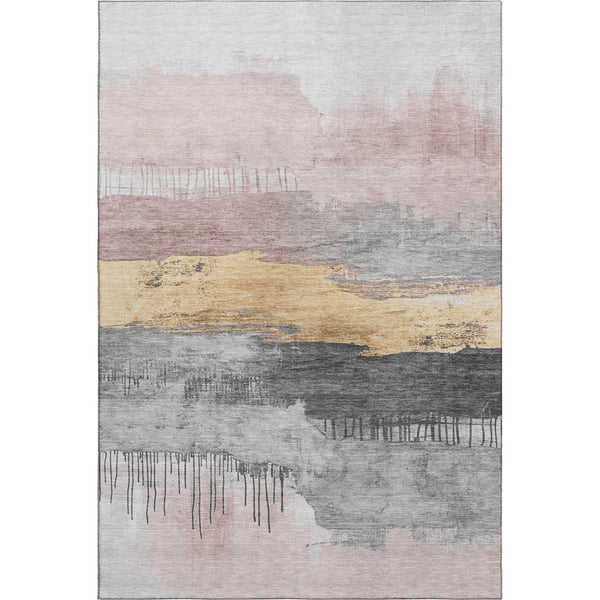 HomeRoots 9' X 12' Blush Gold & Ivory Abstract Area Rug - Washable, UV Protected, Ideal for High-Traffic Homes 706666