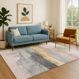 HomeRoots 9' X 12' Blush Gold & Ivory Abstract Area Rug - Washable, UV Protected, Ideal for High-Traffic Homes 706666