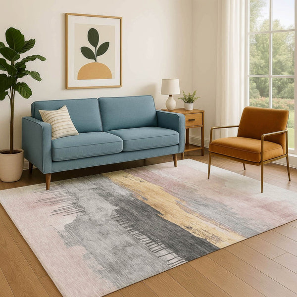HomeRoots 9' X 12' Blush Gold & Ivory Abstract Area Rug - Washable, UV Protected, Ideal for High-Traffic Homes 706666