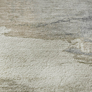 HomeRoots 8' Abstract Washable Round Rug in Ivory, Gray & Beige with UV Protection for Modern Living Spaces 706670