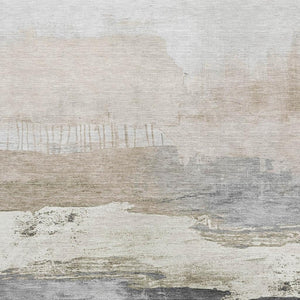 HomeRoots 9' x 12' Abstract Ivory Gray Beige Area Rug - Washable, UV Protected, Stain Resistant for Homes 706672