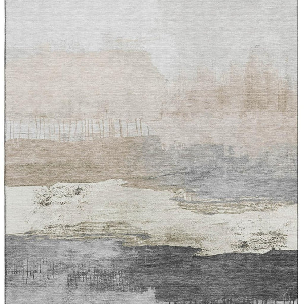 HomeRoots 9' x 12' Abstract Ivory Gray Beige Area Rug - Washable, UV Protected, Stain Resistant for Homes 706672