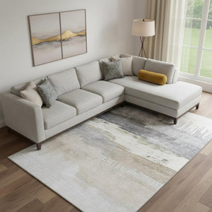 HomeRoots 10' Ivory Gray Beige Abstract Washable Area Rug – Durable, Stain Resistant, UV Protected for Homes! 706673