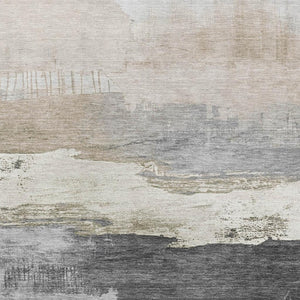 HomeRoots 10' Ivory Gray Beige Abstract Washable Area Rug – Durable, Stain Resistant, UV Protected for Homes! 706673