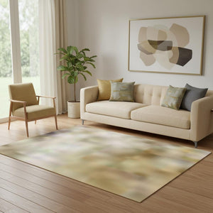 HomeRoots 5' X 8' Elegant Lavender Gold Ivory Abstract Area Rug - Washable, UV Protected, Stain Resistant Design 706675
