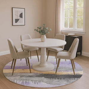 HomeRoots 8' Modern Abstract Round Area Rug in Lavender, Gold & Ivory - Washable, UV Protected & Stylish 706676