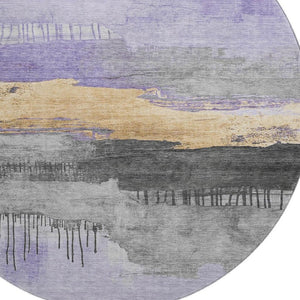 HomeRoots 8' Modern Abstract Round Area Rug in Lavender, Gold & Ivory - Washable, UV Protected & Stylish 706676