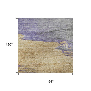 HomeRoots 8' X 10' Abstract Area Rug in Lavender, Gold & Ivory – Washable, UV-Protected & Non-Slip Design! 706677