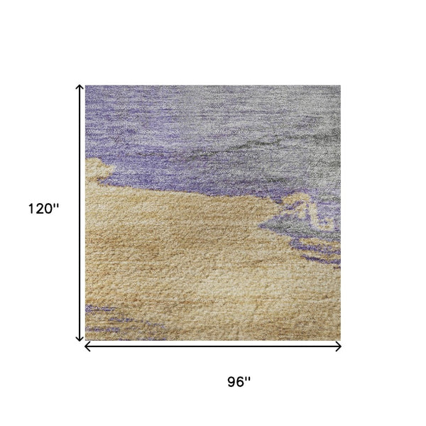 HomeRoots 8' X 10' Abstract Area Rug in Lavender, Gold & Ivory – Washable, UV-Protected & Non-Slip Design! 706677