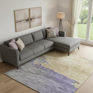 HomeRoots 9' Modern Abstract Lavender Gold Ivory Area Rug - Washable, UV Protected, Durable & Stylish Design! 706678