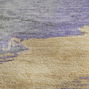 HomeRoots 9' Modern Abstract Lavender Gold Ivory Area Rug - Washable, UV Protected, Durable & Stylish Design! 706678