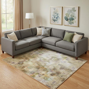 HomeRoots 10' X 14' Stylish Lavender Gold Abstract Area Rug - Washable, UV Protected, Perfect for Homes with Pets! 706679