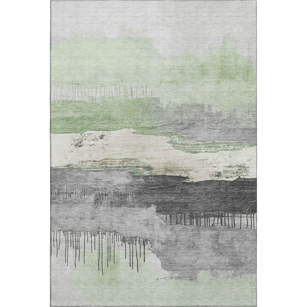 HomeRoots 5' X 8' Mint Green Ivory Gray Abstract Area Rug – Washable, UV-Protected, Stylish & Durable Design 706681