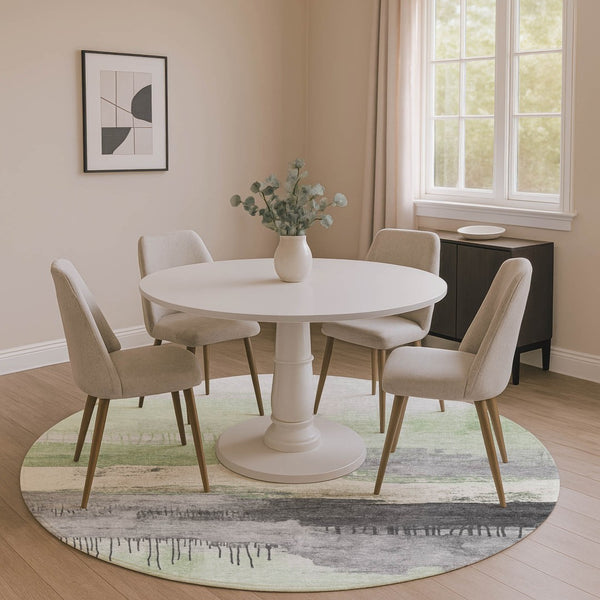 HomeRoots 8' Stylish Mint Green, Ivory, and Gray Abstract Washable Round Rug with UV Protection & Softness 706682