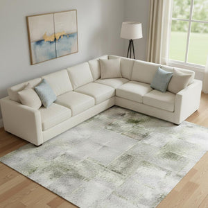 HomeRoots 10' X 14' Mint Green Ivory Gray Abstract Area Rug - Washable, Durable, UV-Protected, Non-Slip Design 706685