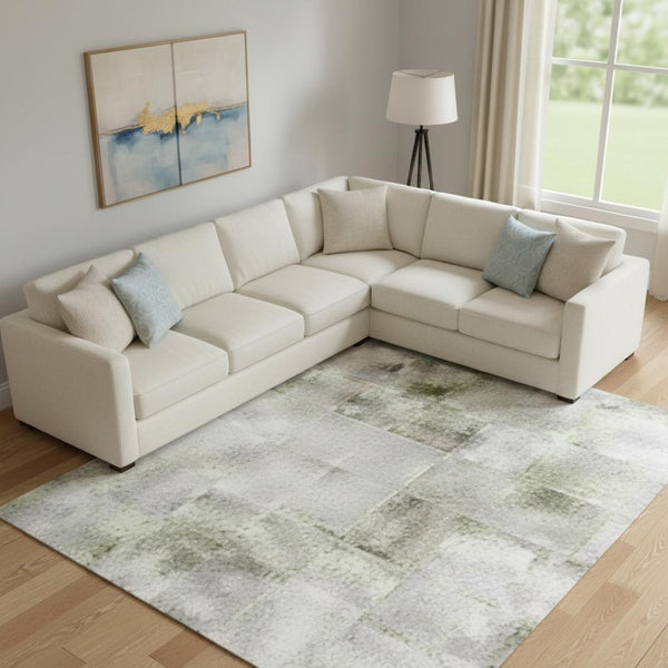 HomeRoots 10' X 14' Mint Green Ivory Gray Abstract Area Rug - Washable, Durable, UV-Protected, Non-Slip Design 706685