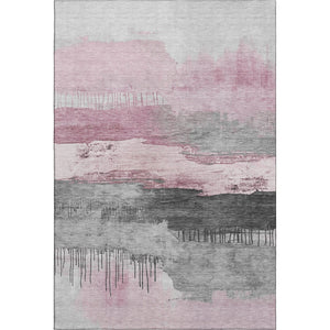 HomeRoots 5' Modern Pink Gray Ivory Abstract Washable Area Rug - UV Protected, Durable & Low-Maintenance Design 706687