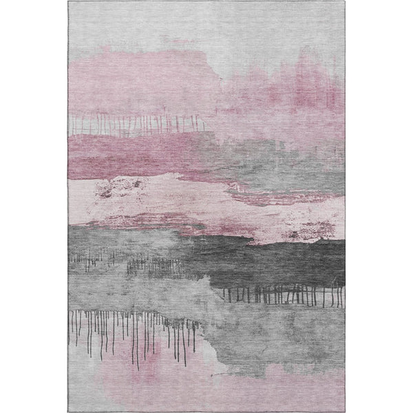 HomeRoots 5' Modern Pink Gray Ivory Abstract Washable Area Rug - UV Protected, Durable & Low-Maintenance Design 706687