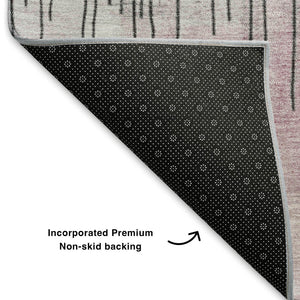 HomeRoots 5' Modern Pink Gray Ivory Abstract Washable Area Rug - UV Protected, Durable & Low-Maintenance Design 706687