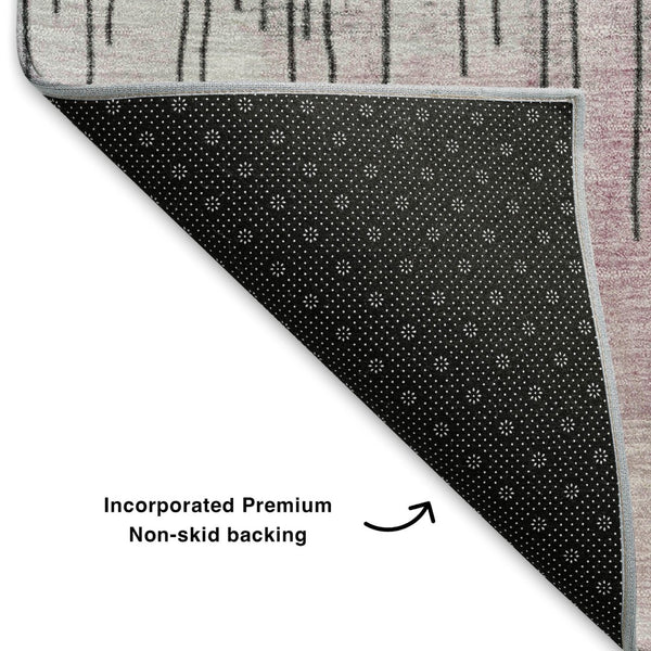 HomeRoots 5' Modern Pink Gray Ivory Abstract Washable Area Rug - UV Protected, Durable & Low-Maintenance Design 706687
