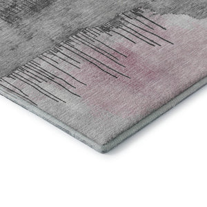 HomeRoots 5' Modern Pink Gray Ivory Abstract Washable Area Rug - UV Protected, Durable & Low-Maintenance Design 706687
