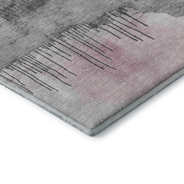 HomeRoots 5' Modern Pink Gray Ivory Abstract Washable Area Rug - UV Protected, Durable & Low-Maintenance Design 706687