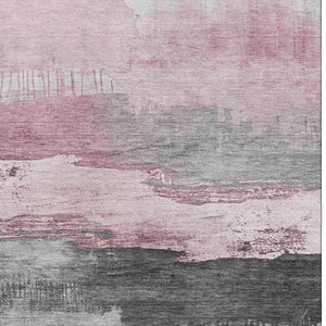 HomeRoots 5' Modern Pink Gray Ivory Abstract Washable Area Rug - UV Protected, Durable & Low-Maintenance Design 706687