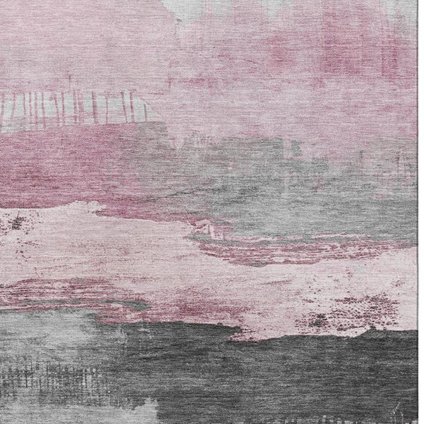 HomeRoots 5' Modern Pink Gray Ivory Abstract Washable Area Rug - UV Protected, Durable & Low-Maintenance Design 706687